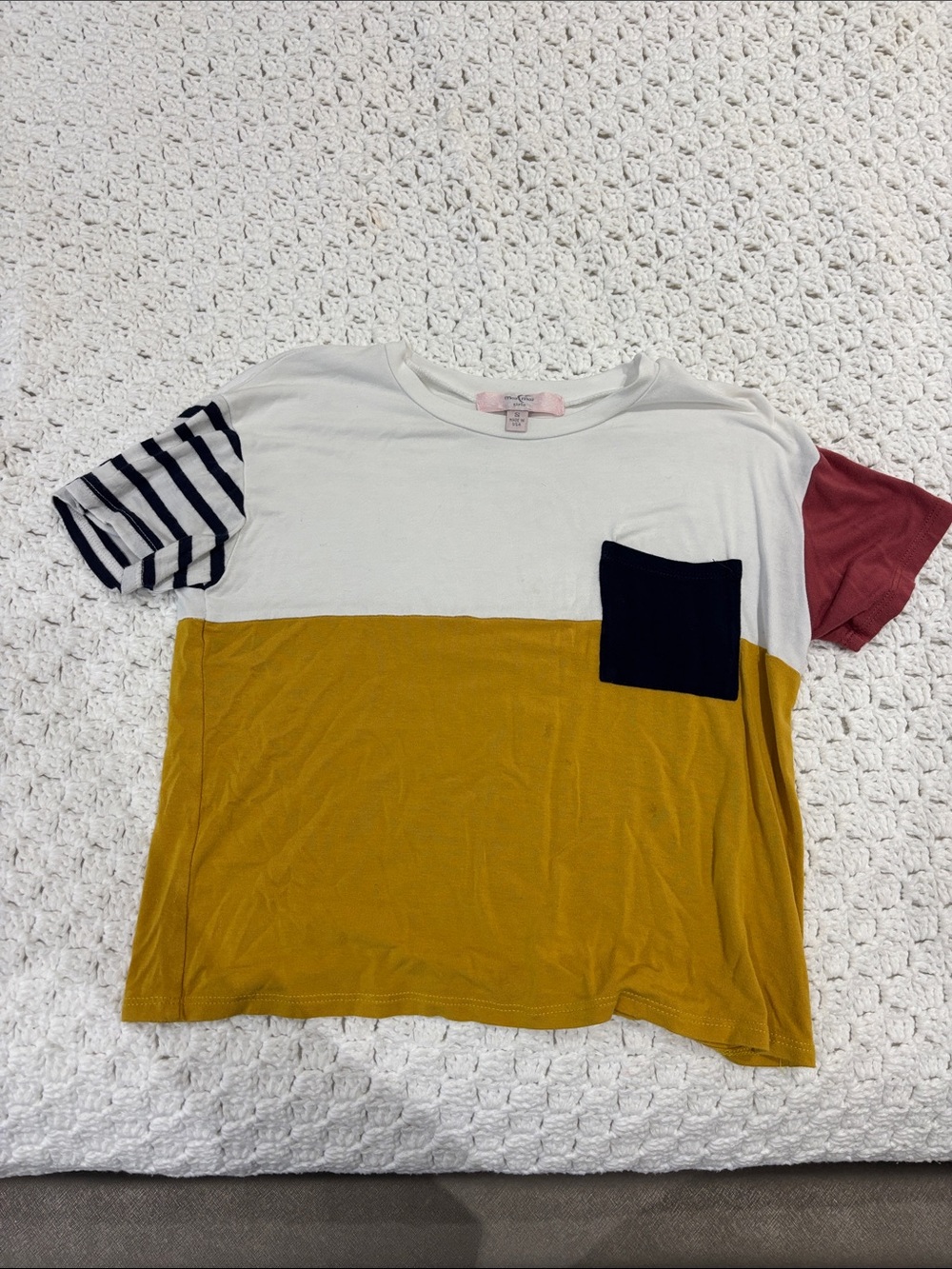 Moa Moa Colorblock Short Sleeve Tee in Mustard, White & Black